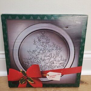 Vtg INDIANA GLASS HOLIDAY 3946 CHRISTMAS TREE Clear 13" Platter Boxed Serving